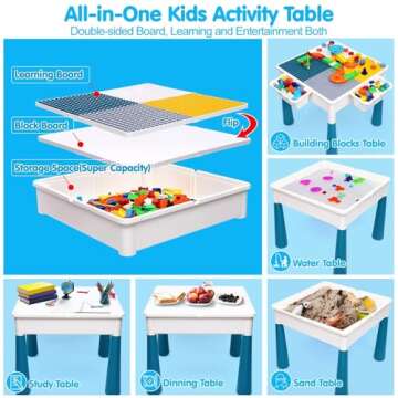 Kids Activity Table Toddlers Kids Table and Chair Set with 152Pcs Large Marble Run Building Blocks A...