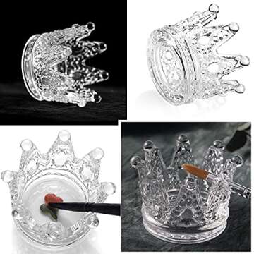 Kalolary 2Pcs Nail Art Dappen Dish for Nail Acrylic Liquid Powder, 2 In 1 Crown Nail Crystal Bowl Glass Nail Crystal Cup Nail Glass Dapping Cup Nails Pen Holder Nail Art Tool (Transparent)