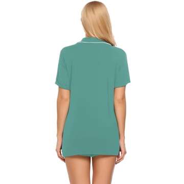 Ekouaer Pajamas Set for Women Short Sleeve Sleepwear Button Down Pjs Soft 2 Piece Lounge Sets Aqua Green Medium