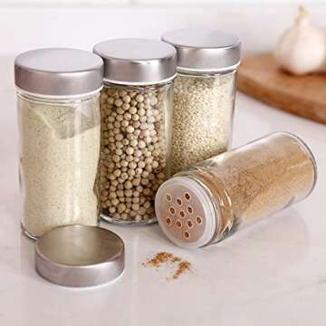 Stainless Steel Lid Glass Spice Jars - 3oz Capacity