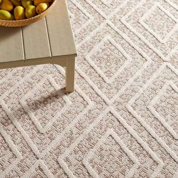 SAFAVIEH Martha Stewart Global Collection Outdoor Rug - 6'7" Square, Beige & Brown, Machine Washable, Ideal for High Traffic Areas in Living Room, Bedroom & Dining Room (MSRO218B-7SQ)