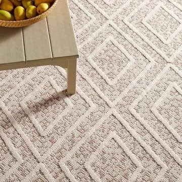 SAFAVIEH Martha Stewart Global Collection Outdoor Rug - 6'7" Square, Beige & Brown, Machine Washable, Ideal for High Traffic Areas in Living Room, Bedroom & Dining Room (MSRO218B-7SQ)