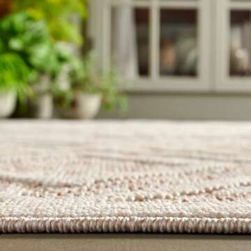 SAFAVIEH Martha Stewart Global Collection Outdoor Rug - 6'7" Square, Beige & Brown, Machine Washable, Ideal for High Traffic Areas in Living Room, Bedroom & Dining Room (MSRO218B-7SQ)