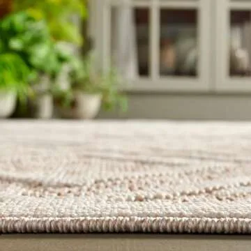 SAFAVIEH Martha Stewart Global Collection Outdoor Rug - 6'7" Square, Beige & Brown, Machine Washable, Ideal for High Traffic Areas in Living Room, Bedroom & Dining Room (MSRO218B-7SQ)