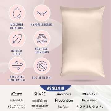 Blissy Silk Pillowcase - 100% Pure Mulberry Silk - 22 Momme 6A High-Grade Fibers - Silk Pillow Cover for Hair & Skin - Regular, Queen & King with Hidden Zipper (Queen, Champagne)