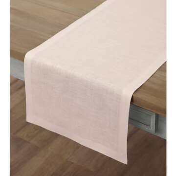 Solino Home Linen Pink Table Runner 48 Inch - Fete, 100% Pure Linen Short Table Runner 14 x 48 Inch Ideal for Dresser and Coffee Tables - Spring, Easter