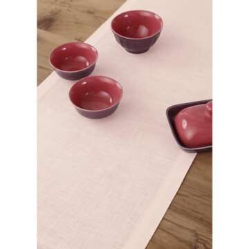 Solino Home Linen Pink Table Runner 48 Inch - Fete, 100% Pure Linen Short Table Runner 14 x 48 Inch Ideal for Dresser and Coffee Tables - Spring, Easter