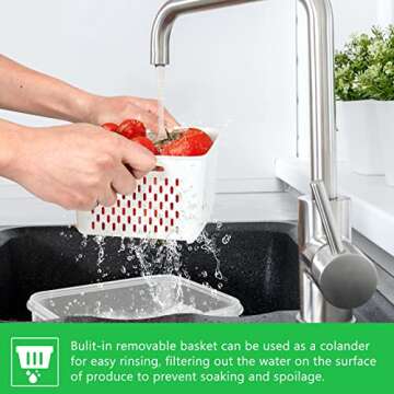 TBMAXS 3 Pack Fruit Storage Containers for Fridge, Produce Saver Vegetable Container with Drain Cola...