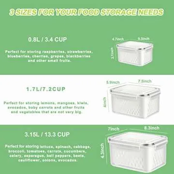 TBMAXS 3 Pack Fruit Storage Containers for Fridge, Produce Saver Vegetable Container with Drain Colanders - Refrigerator Organizer for Lettuce Berry Keepers