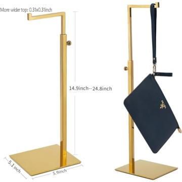 K KAIDIYIN Gold Purse Display Stand, 2 Pack Bag Display Rack Counter Purse Holder Adjustable Height Stainless Steel Handbag Display Stand for Retail Closet Luxury Bag