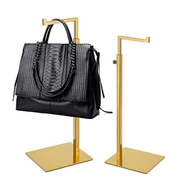 K KAIDIYIN Gold Purse Display Stand, 2 Pack Bag Display Rack Counter Purse Holder Adjustable Height Stainless Steel Handbag Display Stand for Retail Closet Luxury Bag