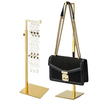 K KAIDIYIN Gold Purse Display Stand, 2 Pack Bag Display Rack Counter Purse Holder Adjustable Height Stainless Steel Handbag Display Stand for Retail Closet Luxury Bag