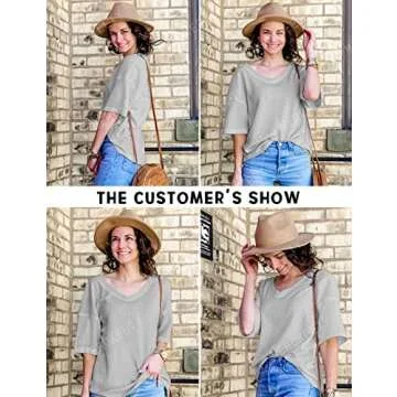 MEROKEETY Womens Half Sleeve V Neck Tops Waffle Drop Shoulder Batwing Pullover Blouse Tops,Lightgrey, S