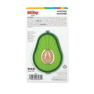 Nuby Silicone Avocado Teether with Spinning Wood Seed- 3+ Months