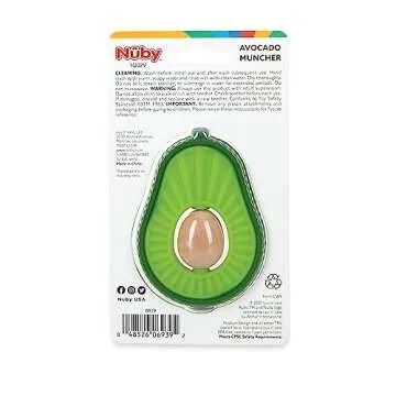 Nuby Silicone Avocado Teether with Spinning Wood Seed- 3+ Months