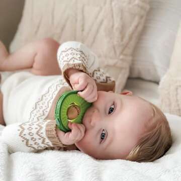 Nuby Silicone Avocado Teether with Spinning Wood Seed- 3+ Months