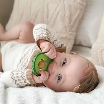 Nuby Silicone Avocado Teether with Spinning Wood Seed- 3+ Months