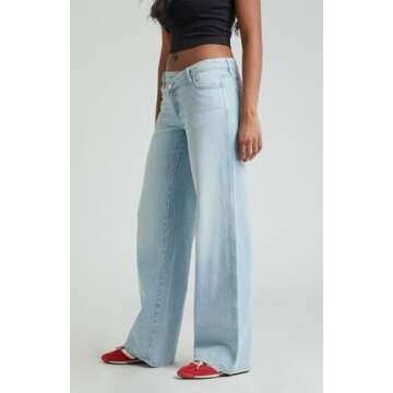 PacSun Women's Casey Light Indigo Asymmetrical Low Rise Baggy Jeans - Blue Size 27