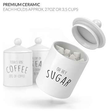Barnyard Designs Ceramic Kitchen Canister Set – Decorative Farmhouse Coffee, Tea, Sugar Containers, Rustic Counter Storage Jars for Kitchen, White, Set of 3