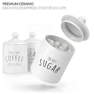 Barnyard Designs Ceramic Kitchen Canister Set – Decorative Farmhouse Coffee, Tea, Sugar Containers, Rustic Counter Storage Jars for Kitchen, White, Set of 3
