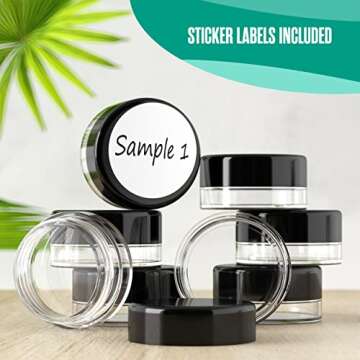 Houseables Sample Containers, Sample Jars, Lip Balm Containers, 3 Gram, 50 PK, Cosmetic Containers, Makeup Containers, Small Powder Container, Small Cosmetic Jars, Tiny Containers with Lids, BPA Free