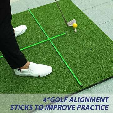 Eapele Golf Mat, Thicken Golf Mats Practice Outdoor Indoor Golf Turf Practice Mat with Alignment Stick Golf Balls Golf Tee, 5×4 ft Golf Swing Mat for Golf Training in Backyard and Garage