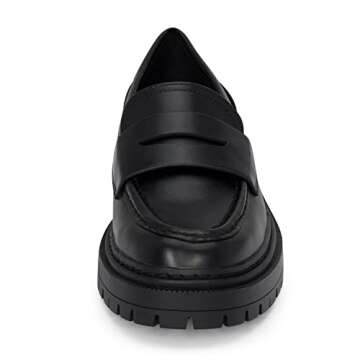 Skye - Women's Lug Sole Slip On Low Heel Platform Penny Loafers (All Black, 7.5)