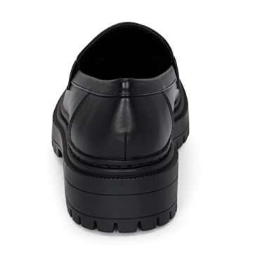 Skye - Women's Lug Sole Slip On Low Heel Platform Penny Loafers (All Black, 7.5)