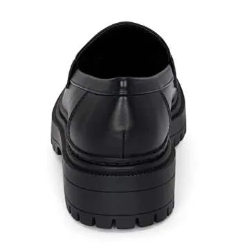 Skye - Women's Lug Sole Slip On Low Heel Platform Penny Loafers (All Black, 7.5)
