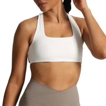Aoxjox Women's Workout Sports Bras Square Neck Emma Cross Back Fitness Padded Training Gym Bra Yoga Crop Tank Top (White, X-Small)