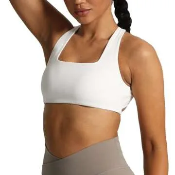 Aoxjox Women's Workout Sports Bras Square Neck Emma Cross Back Fitness Padded Training Gym Bra Yoga Crop Tank Top (White, X-Small)