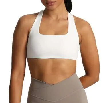 Aoxjox Women's Workout Sports Bras Square Neck Emma Cross Back Fitness Padded Training Gym Bra Yoga Crop Tank Top (White, X-Small)