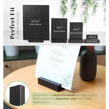 TOROS store 10 Pack Wood Place Card Holder - Black Wooden Table Number Holders , Name Place Cards Stand , Events Party Tabletop Sign Stands , Wedding & Birthday Stands for Photos, Pictures & Postcard