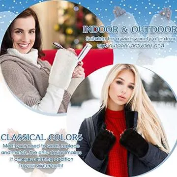 2 Pairs Fingerless Faux Fur Gloves Winter Furry Mittens Smooth Furry Gloves Half Finger Wrist Warmer Gloves Soft Plush Thumb Hole Mittens Warm Furry Cuff Gloves for Women(Black, White)