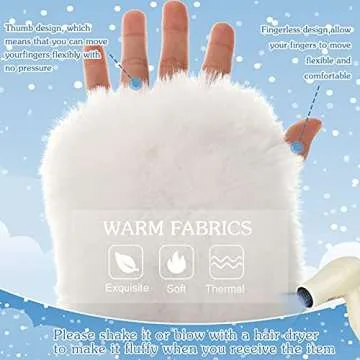 2 Pairs Fingerless Faux Fur Gloves Winter Furry Mittens Smooth Furry Gloves Half Finger Wrist Warmer Gloves Soft Plush Thumb Hole Mittens Warm Furry Cuff Gloves for Women(Black, White)