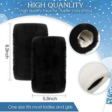 2 Pairs Fingerless Faux Fur Gloves Winter Furry Mittens Smooth Furry Gloves Half Finger Wrist Warmer Gloves Soft Plush Thumb Hole Mittens Warm Furry Cuff Gloves for Women(Black, White)
