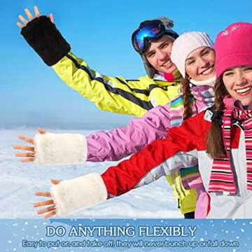 2 Pairs Fingerless Faux Fur Gloves Winter Furry Mittens Smooth Furry Gloves Half Finger Wrist Warmer Gloves Soft Plush Thumb Hole Mittens Warm Furry Cuff Gloves for Women(Black, White)