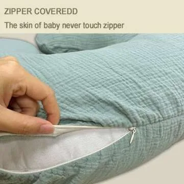 Nursing Pillow Cover,Muslin Cotton,Removable Cover for Breastfeeding Pillows,2-Pack Pillow Covers,Ultra-Soft Baby Nursing Pillow, Fits Newborn Feeding Pillow 22.5IN*18IN (Sage Green & Cream-Coloured)