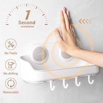 LUXEAR Shower Caddy Suction Cup - No Drilling & Removable Storage Rack