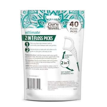GuruNanda 2 in 1 Dental Floss Picks - Non-Slip Grip Handle, Slide Easy, No Break or Shred Flosser - ...