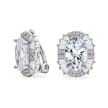 Art Deco Style Fashion Formal Holiday Party Bridal Large Oval Clear Cubic Zirconia Baguette Halo AAA...