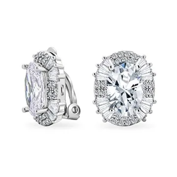 Art Deco Style Fashion Formal Holiday Party Bridal Large Oval Clear Cubic Zirconia Baguette Halo AAA...