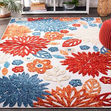 SAFAVIEH Cabana Collection Area Rug - 5'3" x 7'6", Creme & Red, Floral Design, Non-Shedding & Easy Care, Indoor/Outdoor & Washable-Ideal for Patio, Backyard, Mudroom (CBN833A)