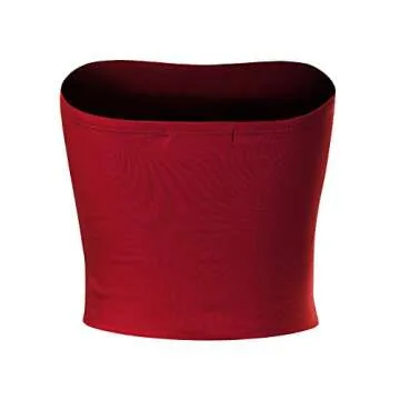 MixMatchy Women's Double Layered Basic Casual Strapless Backless Bandeau Bra Tube Top Red M