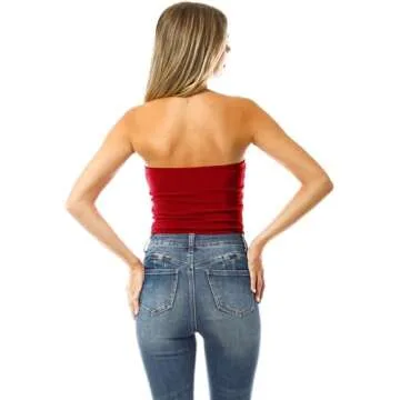 MixMatchy Women's Double Layered Basic Casual Strapless Backless Bandeau Bra Tube Top Red M