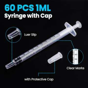 60 PCS 1ml Syringe with Cap for Liquid, Oral Syringe without Needle for Medicine Dropper, Colostrum ...