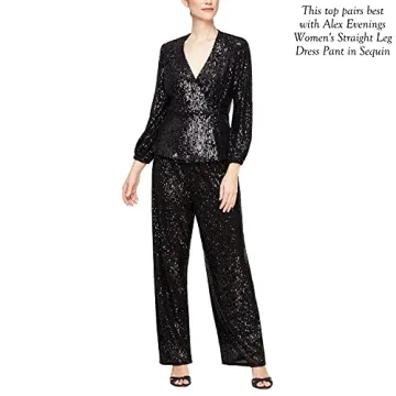 Alex Evenings womens Straight Leg (Petite Regular Plus Sizes) Dress Pants, Black Sequin, Small US