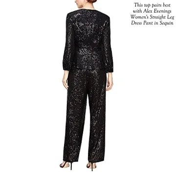 Alex Evenings womens Straight Leg (Petite Regular Plus Sizes) Dress Pants, Black Sequin, Small US