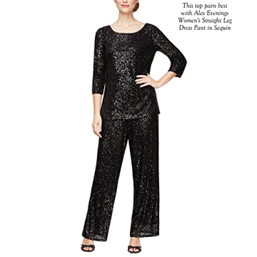 Alex Evenings womens Straight Leg (Petite Regular Plus Sizes) Dress Pants, Black Sequin, Small US