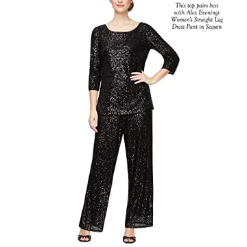 Alex Evenings womens Straight Leg (Petite Regular Plus Sizes) Dress Pants, Black Sequin, Small US